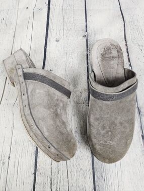 BRUNELLO CUCINELLI | Monili suede leather glitter accent slip-on clog